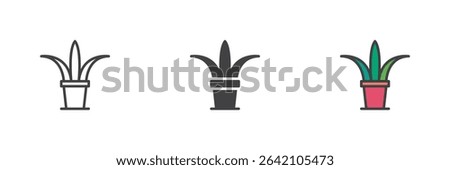 Tuft of curved grass blades shown in line, solid and filled outline icon styles. Vector outdoor nature symbol. Lawn or garden icon pack.