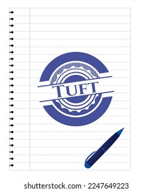 Tuft emblem with pen effect. Blue ink. Vector Illustration. Detailed. 
