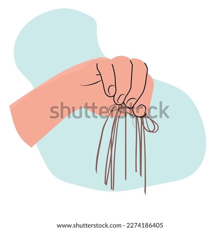 Tuft of fallen hair in woman's hand over colored background. Concept of hair loss, alopecia, baldness, trichology problems. 商業照片 © 