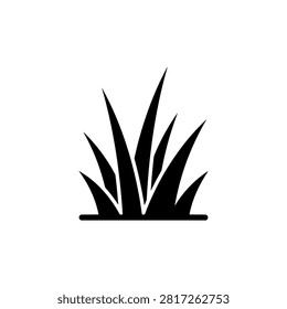 Tuft of tall grass blades growing upward, solid black silhouette vector illustration