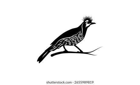 Pássaro Jay tufted, silhueta isolada preta