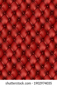 Tufted leather red furniture semaless luxury pattern background. Buttons sofa texture. vector. Cushion elegant classic soft furniture. Graphic illustration