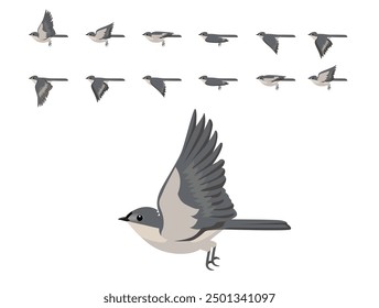 Tufted Titmouse Bird Flying Animación Secuencia Vector de dibujos animados