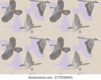 Tufted Titmouse Bird Flying Seamless Background Wallpaper Pattern