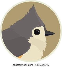 Tufted titmouse Vector illustration of bird in round frame set