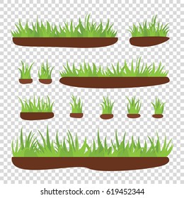 Tufts Of Grass With Earth On A Transparent Background. Vector Illustration.