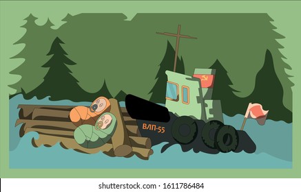 Tug boat bring babys to their parents in Siberia.