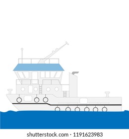 Tug Boat Vector With Blue Roof