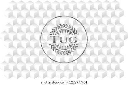 Tug grey badge with geometric cube white background