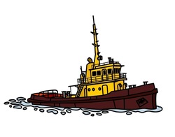 Tug. Harbour Tugboat. Support Tug. A Small Auxiliary Vessel. Vector Image For Prints, Poster And Illustrations.