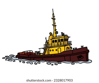 Tug. Harbour tugboat. Support Tug. A small auxiliary vessel. Vector image for prints, poster and illustrations.