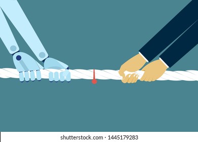 Tug of war between a businessman and robot