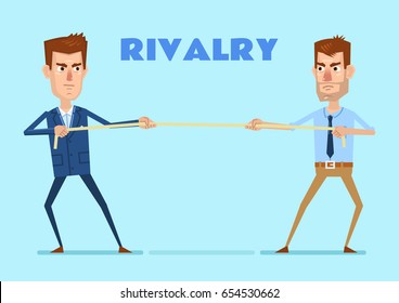 Tug of war between two businessmen. Business rivalry concept. Simple vector illustration