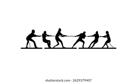 tug of war, black isolated silhouette