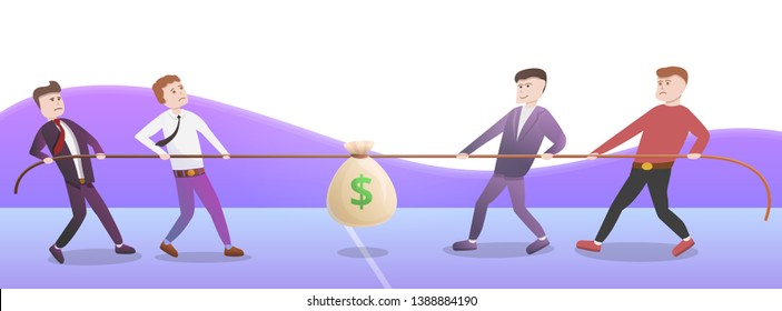 Tug of war concept banner. Cartoon illustration of tug of war vector concept banner for web design