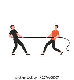 Tug of war contest between 2 people, sport activity, Symbol of competition in business. 