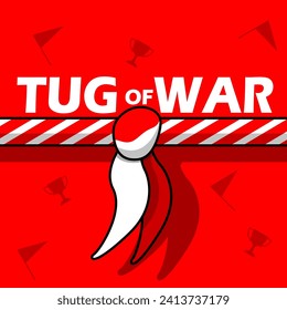 Tug of War Day event banner. A rope with a ribbon tied in the middle as a divider, with bold text on red background to celebrate on February 19