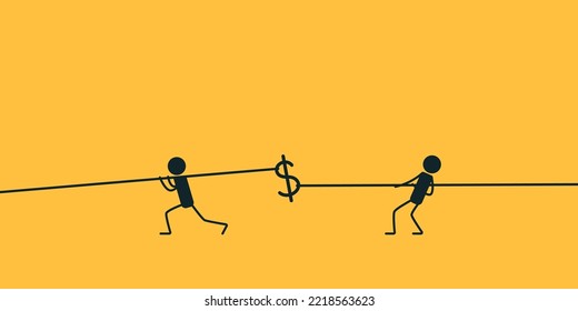 Tug Of War. Fighting For Money. Vector Illustration On A Yellow Background.