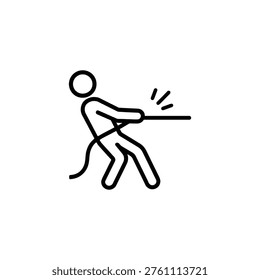 Tug of war player pulling rope icon for sports logo.