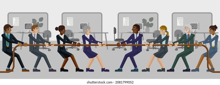 Un tira y afloja de la cuerda de guerra que arrastra el concepto de los empresarios con equipos que luchan unos contra otros