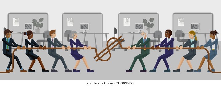 A Tug Of War Rope Pulling Business People Concept With Teams Fighting Over Money Or Wages