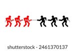 Tug of war sign. People are pulling rope. Concept of confrontation between two companies. Competition sign