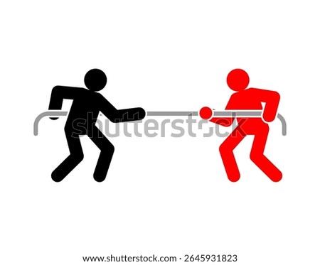 Tug of war sign. People are pulling rope. Concept of confrontation between two companies. Competition sign
