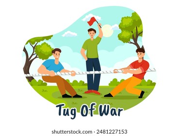 Tug of War Vector Illustration with People Pulling Opposite Ends of a Rope in a Business Competition or Other in Flat Style Cartoon Background