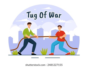 Tug of War Vector Illustration with People Pulling Opposite Ends of a Rope in a Business Competition or Other in Flat Style Cartoon Background