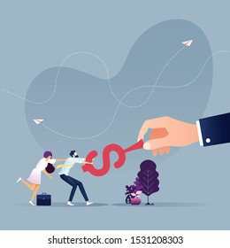 Tug of war-Business team pulled the dollar sign from big hand