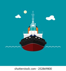 Tugboat, a front view of the push boats, tow boat for to-wage and mooring of other courts , vector illustration svg