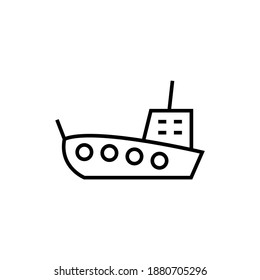 Tugboat Icon In Flat Black Line Style, Isolated On White Background