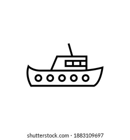 Tugboat Icon In Flat Black Line Style, Isolated On White Background