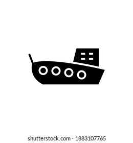 Tugboat Icon In Solid Black Flat Shape Glyph Icon, Isolated On White Background