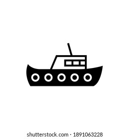 Tugboat Icon In Solid Black Flat Shape Glyph Icon, Isolated On White Background