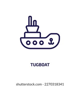 tugboat icon from transportation collection. Thin linear tugboat, ship, marine outline icon isolated on white background. Line vector tugboat sign, symbol for web and mobile