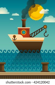 Tugboat Illustration In Color. Vector Illustration.