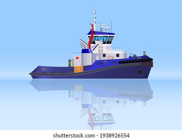 Tug-boat series with isolated blue background ship vector design.