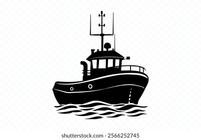 Tugboat Silhouette isolated on a white background