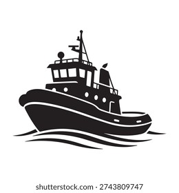Tugboat silhouette vector illustration isolated on white background.