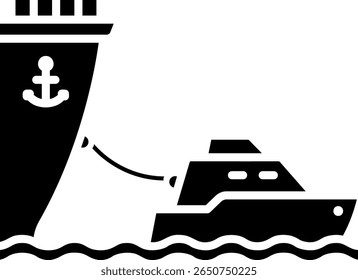 Rebocador Rebocando Grande Ícone de Navio Ilustração