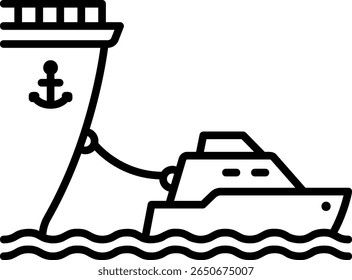 Rebocador Rebocando um navio grande, Ícone de vetor