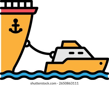 Rebocador de um navio no mar