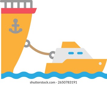 Rebocador rebocando um navio no mar vetor ilustração