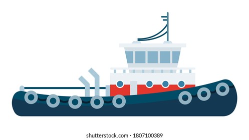 Tugboat For Towing And Tipping Other Ships Vector Icon Flat Isolated.