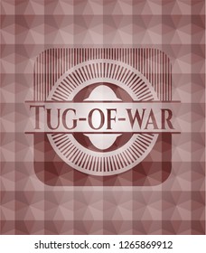 Tug-of-war red emblem or badge with geometric pattern background. Seamless.