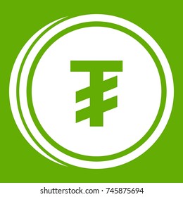 Tugrik coin icon white isolated on green background. Vector illustration
