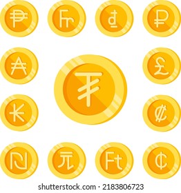 Tugrik, coin, money color icon in a collection with other items