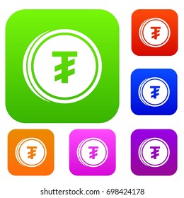 Tugrik coin set icon in different colors isolated vector illustration. Premium collection