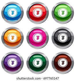 Tugrik coin set icon isolated on white. 9 icon collection vector illustration